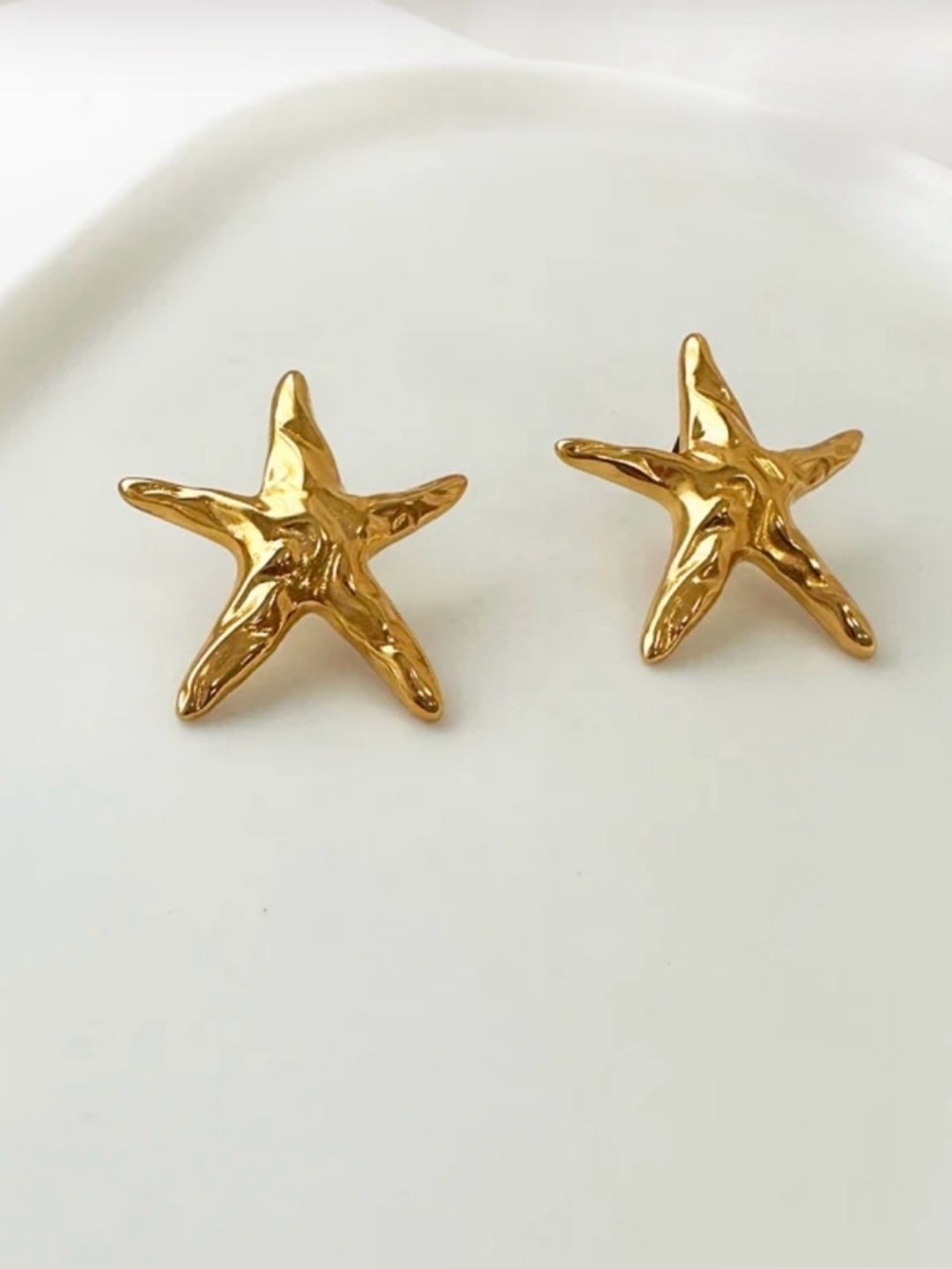 Gold Starfish Earrings, Chunky Summer Studs, Statement boho Beach jewelry